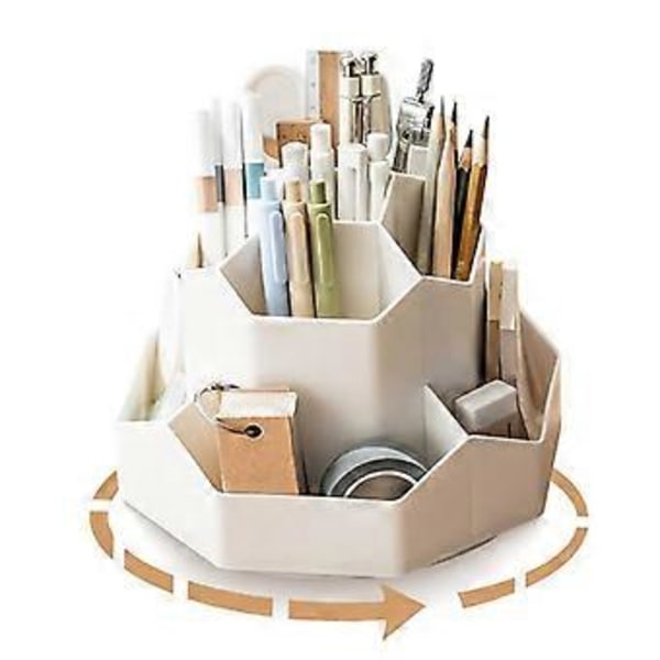 Roterende Penholder Blyant Organiser, 9 Slots 360-Graders Roterende Blyant Pen Skrivebordsorganiser, Skrivebordsorganiser (Hvid)