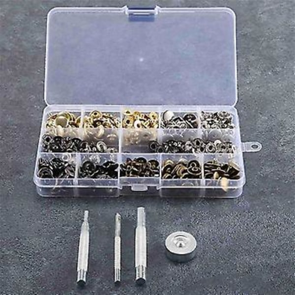 100 Sett Trykknapper Sett, 12.5mm Metallknapper Trykknapper, 4 Trykknapper Fo