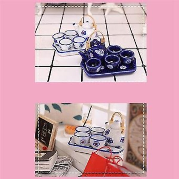 1:12 Miniature Japansk Stil Te Kop Sæt/6 stk. Keramisk Service Tekande Køkkentilbehør Hvid