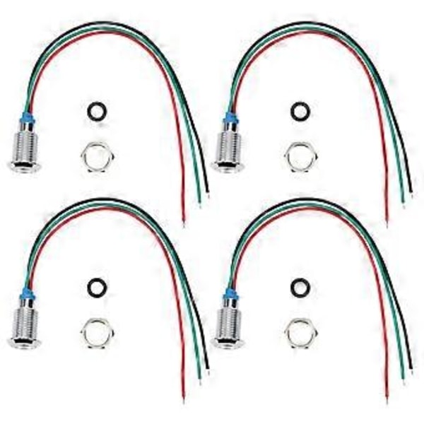 4 Set Förkopplade Runda Lysdioder Vattentäta 2-Färgs Indikatorlampor Gemensam Anod 10mm 12-24V (Röd och Grön)