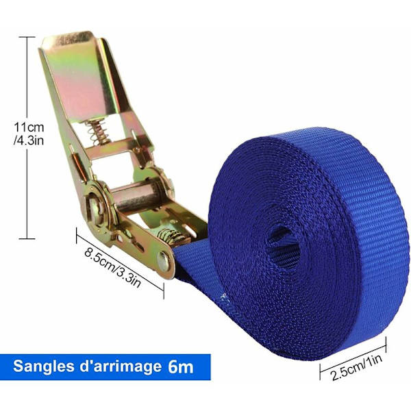 4 stk. spændestropper, spændestropper 6M x 25MM til motorcykel, bil, cykel, trailer, 800 kg kapacitet