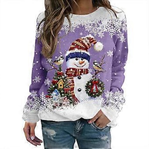 Jule sweatshirt til kvinder med snemand, 3D-printet sød hjort og snemand, sweatshirt med rund hals til kvinder, top MQ-295 M