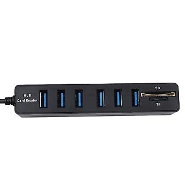 USB Hub 6 Port USB 2.0 Data Hub Splitter USB Förlängning Lagring Minneskortläsare för PC Laptops