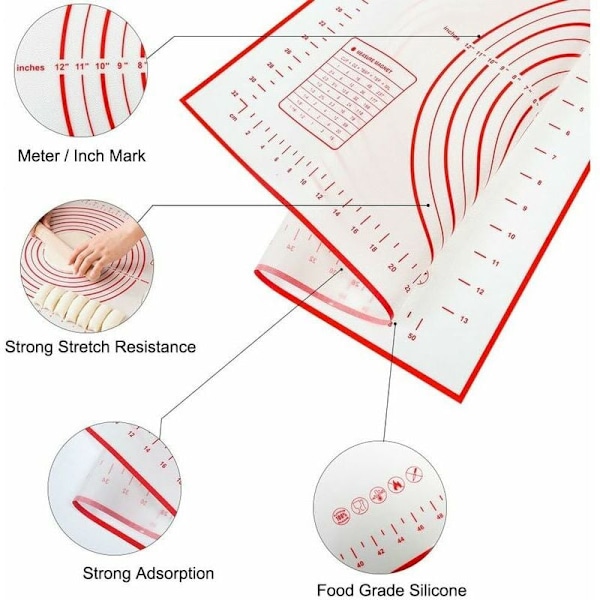 Tarttumaton silikoninen leivonta-alusta taikinamatolla mitta-asteikolla - 60 x 50 cm