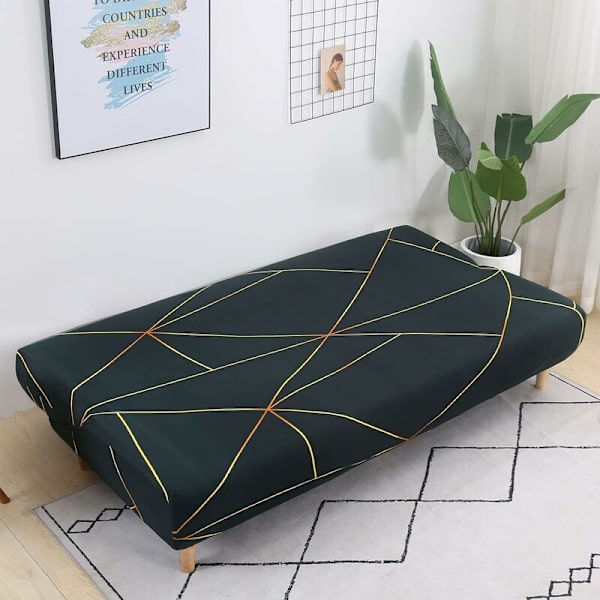 Armlös Futon Soffskydd - Halkskydd, Fällbar, Stretchig, Armlös, Skyddande Överdrag för 2-Sits Armlös Soffa (Svart/Guld) 155-185 HI