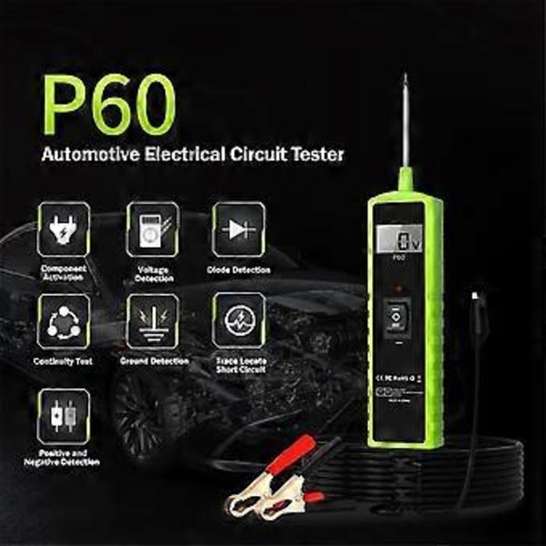 P60 Automotive Kredsløbstester Bil Elektrisk System Kortslutningstester 6-30V DC LCD Lommelygte Komponentaktivering