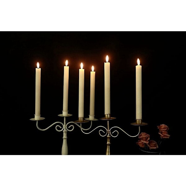 Set med 6 flimrande flamlösa kronljus med 10-knappars fjärrkontroll, batteridriven, 3D-veke, fönsterljus av äkta vax, juldekoration