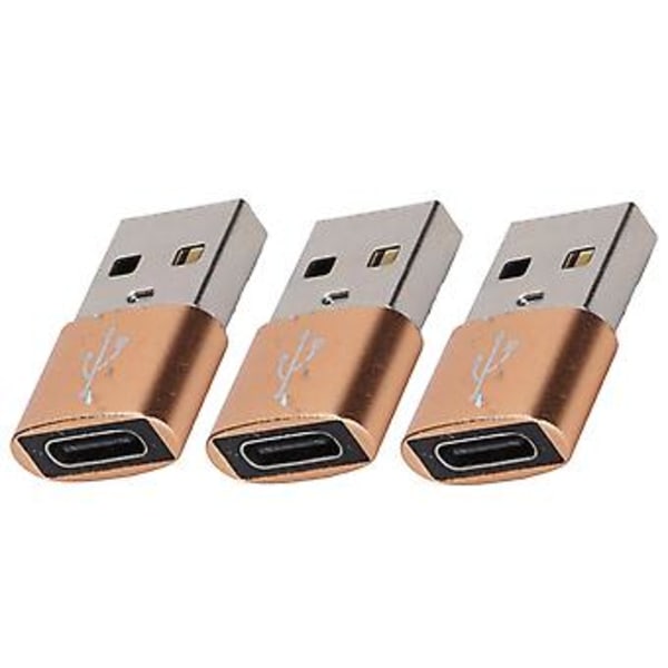3-pak USB 2.0 Han til Type-C Hun U Disk Adapter Metal USB til Type-C Adapter til Bærbar Mobiltelefon (Guld)