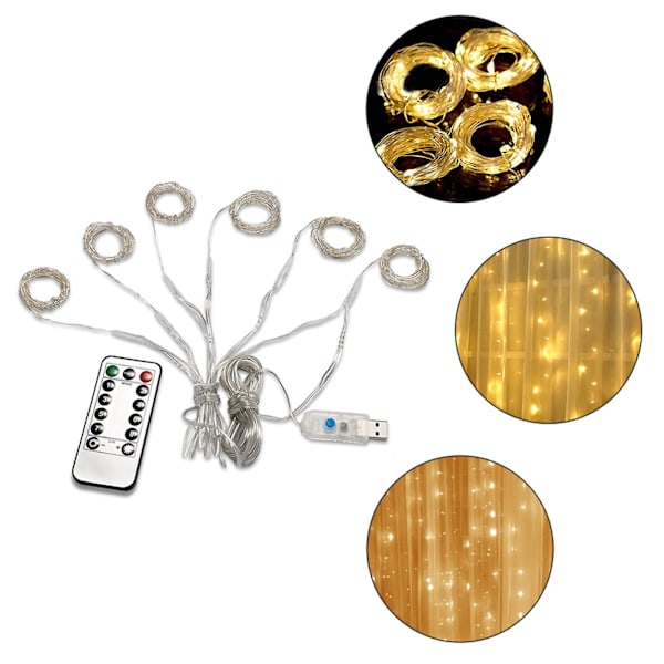 3m LED-fönstergardinlampor Fe-stränglampor Garland Bakgrund Fjärrkontroll USB-driven Vattentät Festdekoration