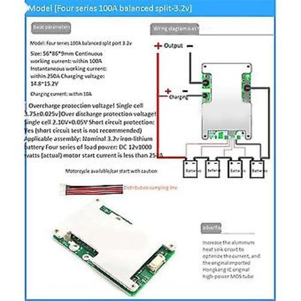 2 stk. 4s 12v 100a Bms Lifepo4 Batteribeskyttelseskredsløbskort
