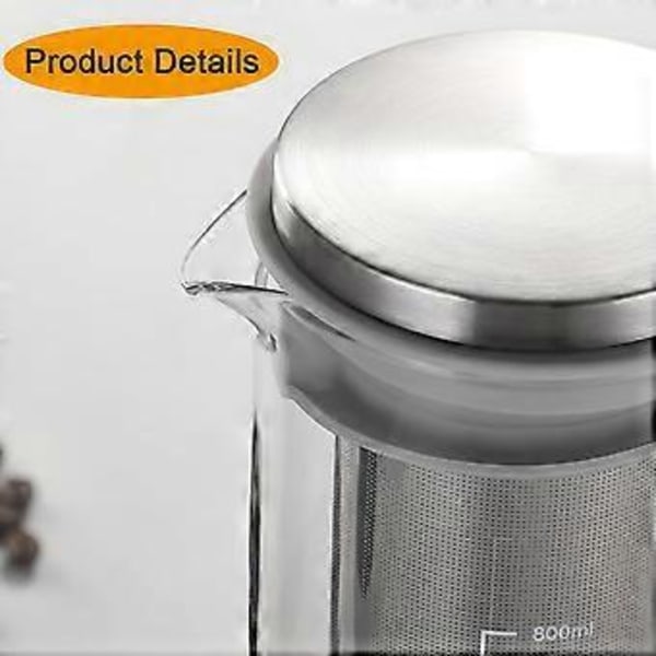 Lufttät Cold Brew Kaffebryggare & Teinfuser - 800ml Glaskaraff Kann för Iskaffebryggning, Kaffekanna i Glas