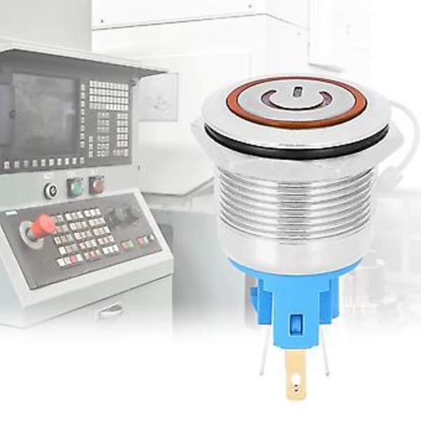 2 stk. DC12-24V 22mm 6-pinners selvlåsende trykknappbryter i rustfritt stål, oransje LED-indikator, slitesterk og vanntett, ideell for bilindustri og