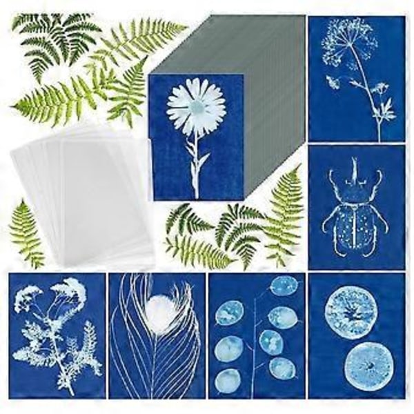 Soltryckspapperskit, 100 ark Cyanotyppapper med 4 ark Akrylpanel, A5 Solkonstpapper, Solartstryckpapper