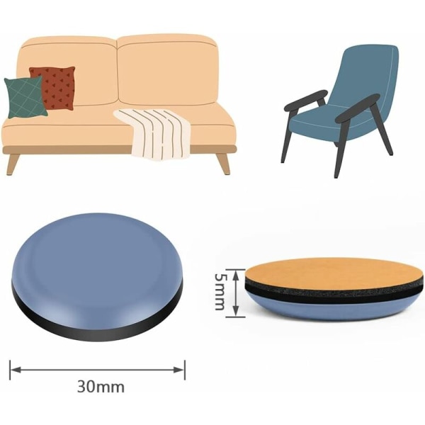 8 st möbelglidare för mattor, 30 mm självhäftande runda möbelglidare, återanvändbara möbelflyttare för att skydda mattor och lövträ
