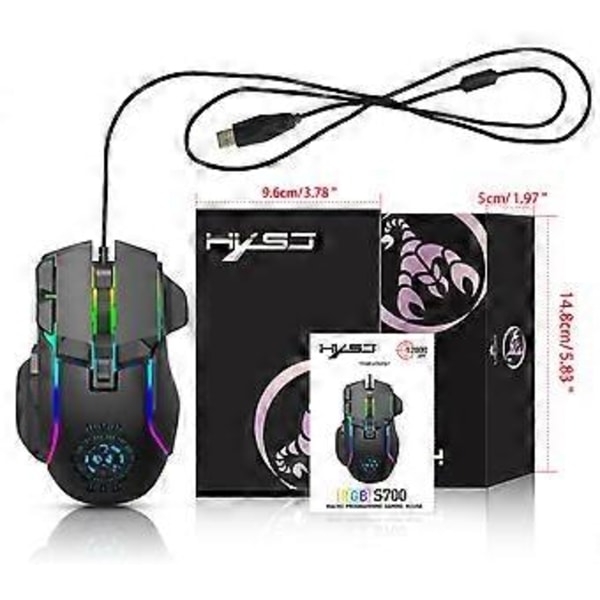 Färgglad 10-knapps trådbunden mus Ergonomisk 12800dpi sladdmus Programmerbar gamingmus för DC 5V för hemmakontor skola