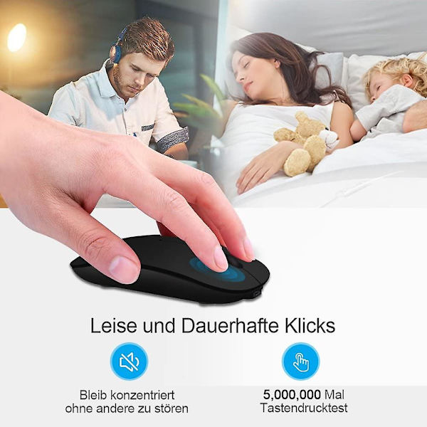 Bluetooth Mus til Laptop/iPad/iPhone/Mac/Android PC, Genopladelig Lydløs Mini Trådløs Mus