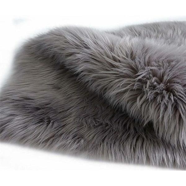 Faux pälsfårskinn matta (60 x 90 cm) Faux fleece stolöverdrag sittdyna mjuk fluffig lurvig matta för sovrum soffa golv (grå, 60 x 9