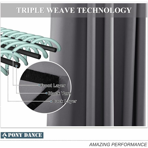 Blackout Gardin - Vinduesdekoration - 1 Sæt med 2 Termisk Isolerede Anti-Kold Gardiner med Øjer Lysisolering og UV-Stråler, Klar til at Hænges, L 1