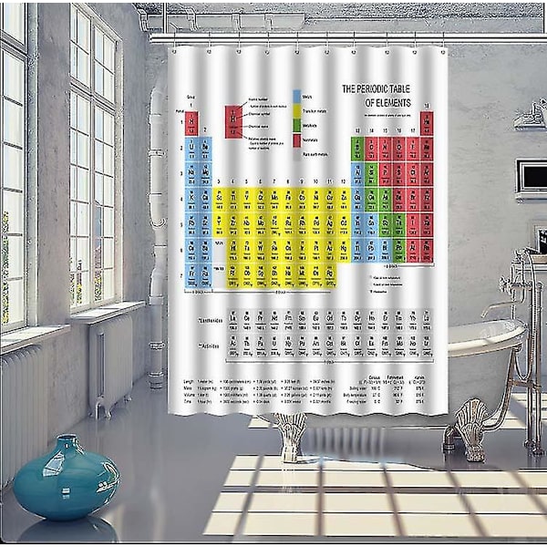 Bruseforhæng med periodiske system af elementer Vandtæt vaskbar 180 x 180 cm Med periodisk system Polyester gardin til bad og bruser