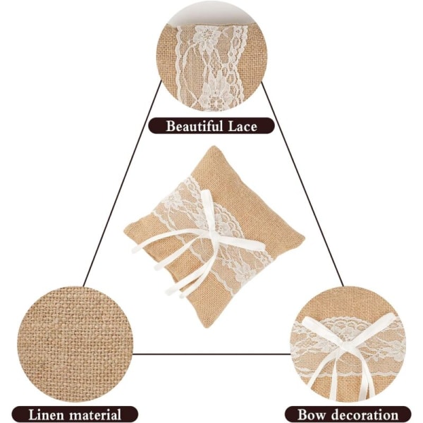 1 stk Ringpute Blonder Blomster Vintage Pute Burlap Bryllup Ringpute Bryllup Ringer Pute Brud Pute (15 15 4 cm)
