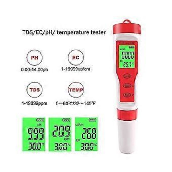 4 I 1 Digital Vandkvalitetsdetektor Ph/tds//temp Multifunktionel Tester Pen