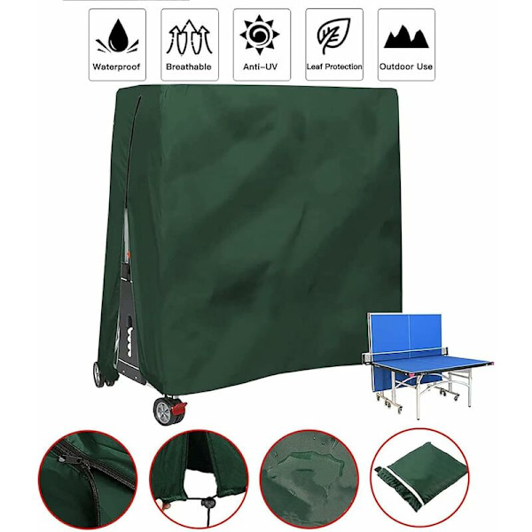 210D Vanntett Ping Pong Bordbeskyttelse for Innendørs og Utendørs Bruk - Grønn, 65x28x73in/ 165x70x185cm