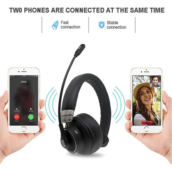 Bluetooth-headset med mikrofon, trådlöst headset med brusreducerande ljud, bekväm extrakudde, stark Bluetooth-signal, mute-knapp, mobil