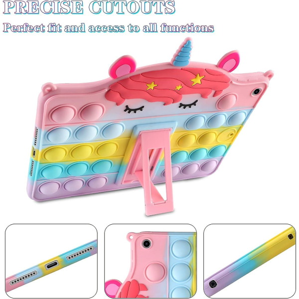 Ipad 10.2 Etui Ipad 9. 8. 7. Generation Etui Med Kickstand Lanyard Nøglering Silikon Fidget Boble Etui Til Piger Kvinder Sød Regnbue Pop
