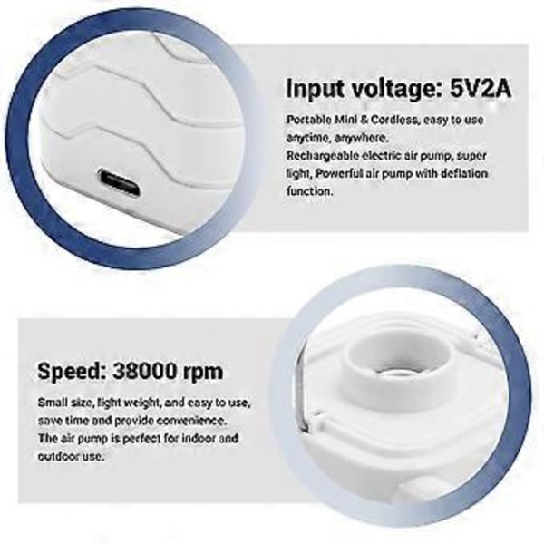 Bärbar Mini Elektrisk Luftpump för Uppblåsbara Saker USB Uppladdningsbar Luftmadrasspump för Liggunnderlag Campingmadrasser