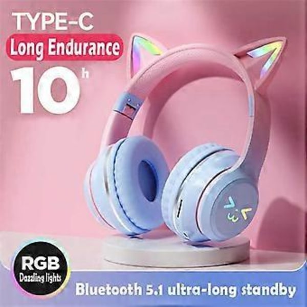 Langattomat RGB-kuulokkeet Söpöt Kissat Tytöt Lapsille Lahja Kuulokemikrofoni Musiikki Peli Kuulokkeet Valojen Ohjaus Kuulokkeet E