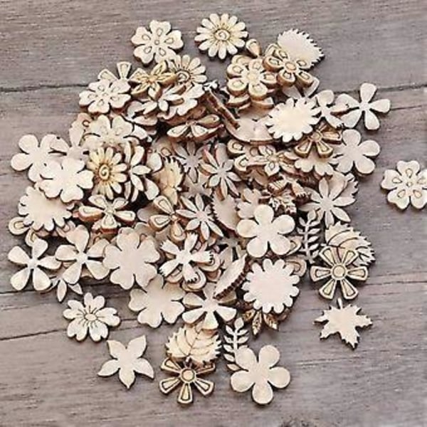 100 st Träskivor Blomform Obehandlade Träutskärningar Hantverk DIY Dekoration