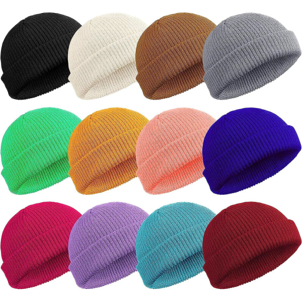 12 stykker tråler lue hatter strikket mansjett lue roll-up kant hodekappe cap fisker lue for menn kvinner