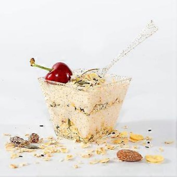 50 stk. puddingkopper og skjeer med gullkant 60 ml bryllupsfestbegre gullbronse drikkekopper bulk julebord