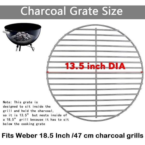 7440 34CM Glansförkromad Stål Grillgaller för Weber Kolgrill 47CM Kolgrill, Weber One Touch, Bar B Kettle, Smokey Moun