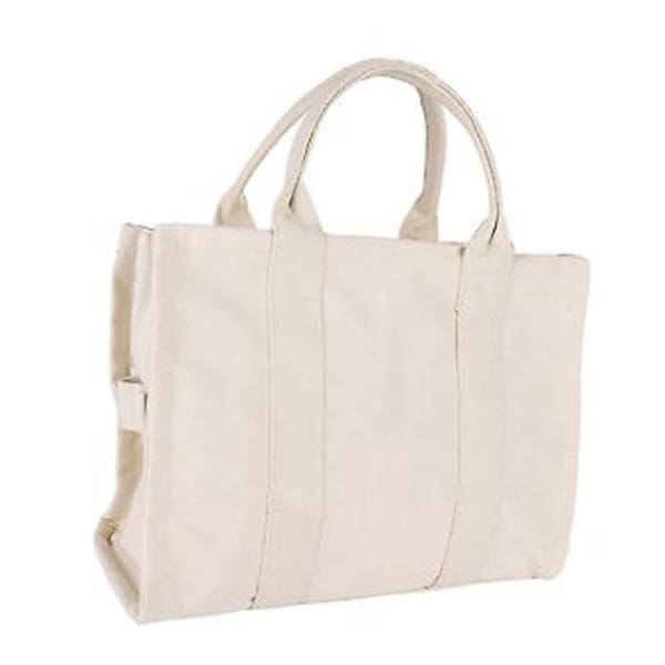 Tote Taske Dame Lærred Enkelt Skulder Skole Casual Håndtaske med Lynlås Justerbar Rem Beige M