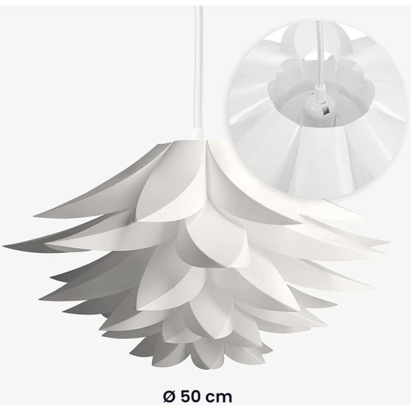 Lotus design puslespil lampe - DIY samlesæt lys skygge - Lys dekoration blomster stue soveværelse - Pendel eller gulvlampe - hvid