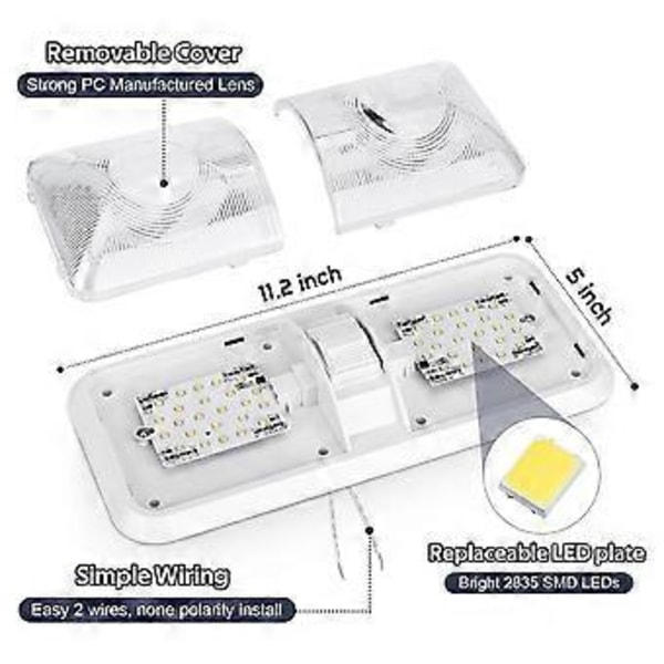 RV Innvendig Lys 12V LED 8W Tak Dobbel Kuppel Lys 600 Lumen Lysstyrke Lysarmatur for RV Tilhenger Båt Bil