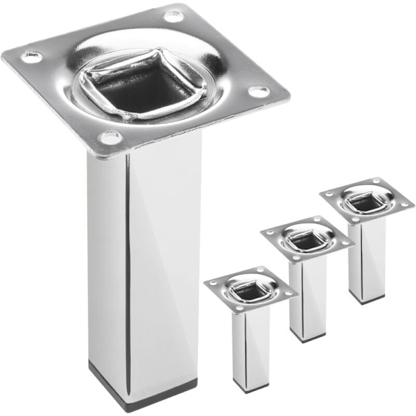 Square table legs for furniture and desk in chrome steel 10cm 4-pack