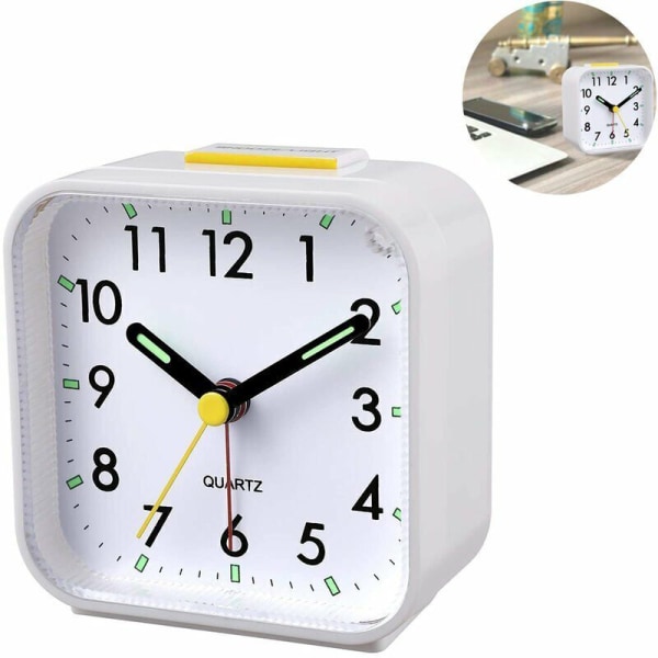 Tyst analog väckarklocka utan tickande, mjuk väckning, pipljud, volym upp, batteridriven snooze- och ljusfunktioner, enkel inställning,