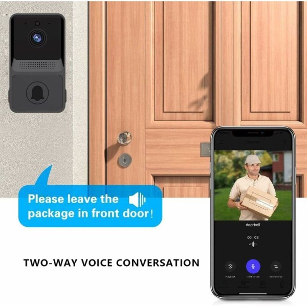 Trådløs videodørklokke, smart videodørklokke hjemme intercom HD nattsyn WiFi-lading, smart dørklokke, toveis samtale, APP-kontroll