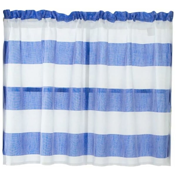 1 Panel Stribet Stanglomme Halv Gardin Badeværelse Korte Lag Valance - Blå 137x76cm