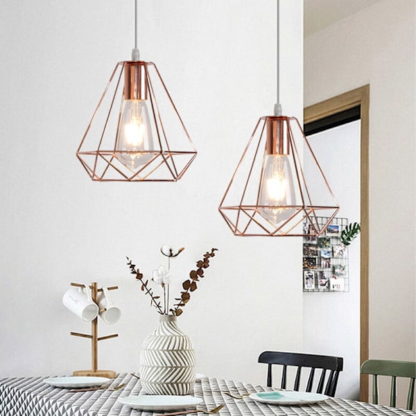 Modern hängande lampa i metallbur, justerbar taklampa för bar, café, 2-pack