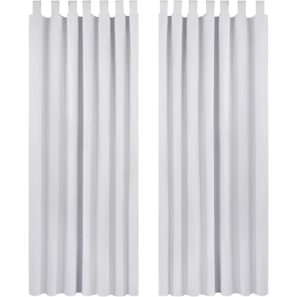 2 stk. mørkleggingsgardiner med faner uten boring, gardiner til stue, moderne design, termisk isolert, kald og varm, blek hvit grå 140x28