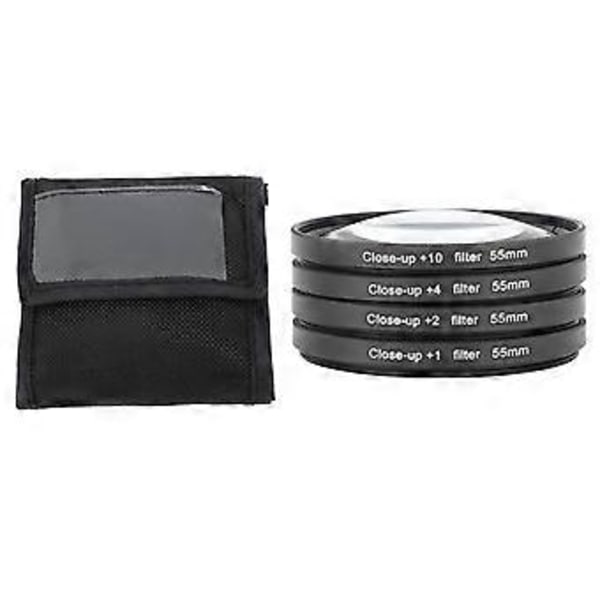 Närbildsfilterkit 4 i 1 +1 +2 +4 +10 Makroobjektivfilter Optiskt glas med förvaringspåse Kamerafilter för digitalkamerafoto 55mm