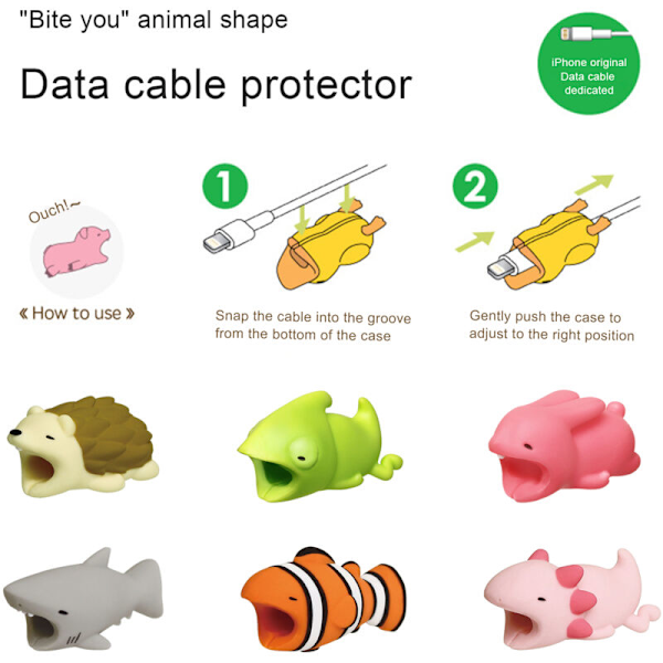 Dyreformet datakabelbeskytter i silikon med snaplås