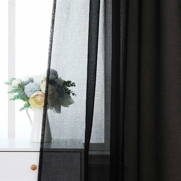 Voile Curtains 2 Panels with Soft Loops for Bedroom and Living Room 140X280 CM Black