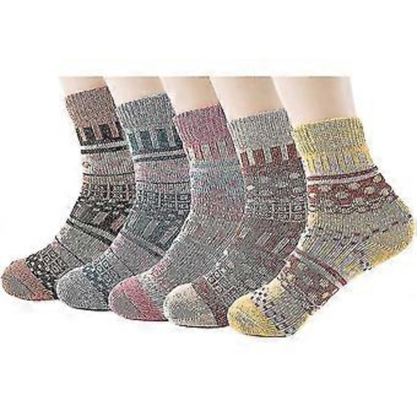 Damstickade Ull Vinter Tjocka Varma Bomulls Julklapp 5 Par