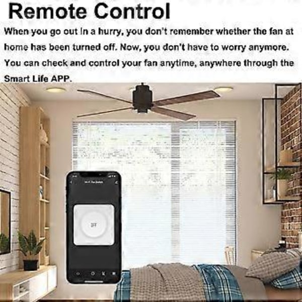 Smart Wifi Viftebryter 5 Hastighetskontroll EU Takvifte Rotary/Knapp Brytere Tuya Fjernkontroll for Alexa Home(Svart)