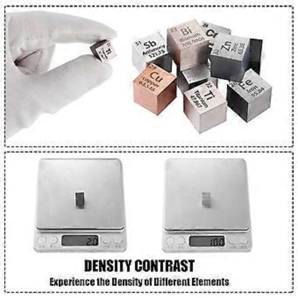 9 st Elements Fyrkantigt Set 10mm Densitet Fyrkant Periodiska Systemet Ren Metall Fyrkant för Elements Samlingar Material Hobbyer