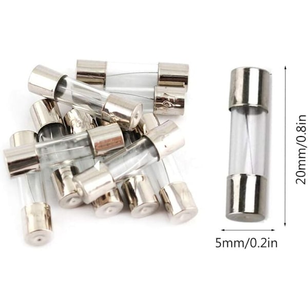 100 glasrörssäkringar 5x20mm i låda Säkring 0,2A 20A